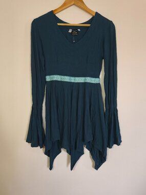 Lost Island 100% Cotton Empire Waist Fairy Tunic sz S/M Dark Teal Whimsical USA